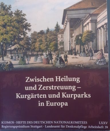 Cover of a publication about spas and parks in Europe, with historical illustrations.